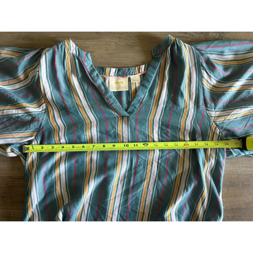 Maeve by Anthropologie Byron Blue Striped Balloon Sleeve Peasant Blouse Medium - Picture 4 of 11